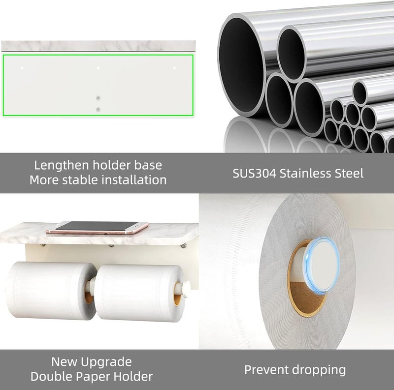 Gypie White Toilet Paper Holder with Shelf, New Upgrade Double Toilet Paper Holder with Storage, Marble Roll Toilet Paper Wall Mount for Bathroom Washroom - Image 3